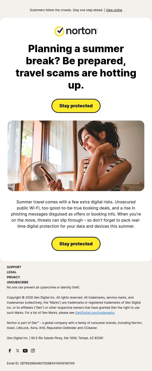 Holiday scams are ready for take-off email from Norton screenshot