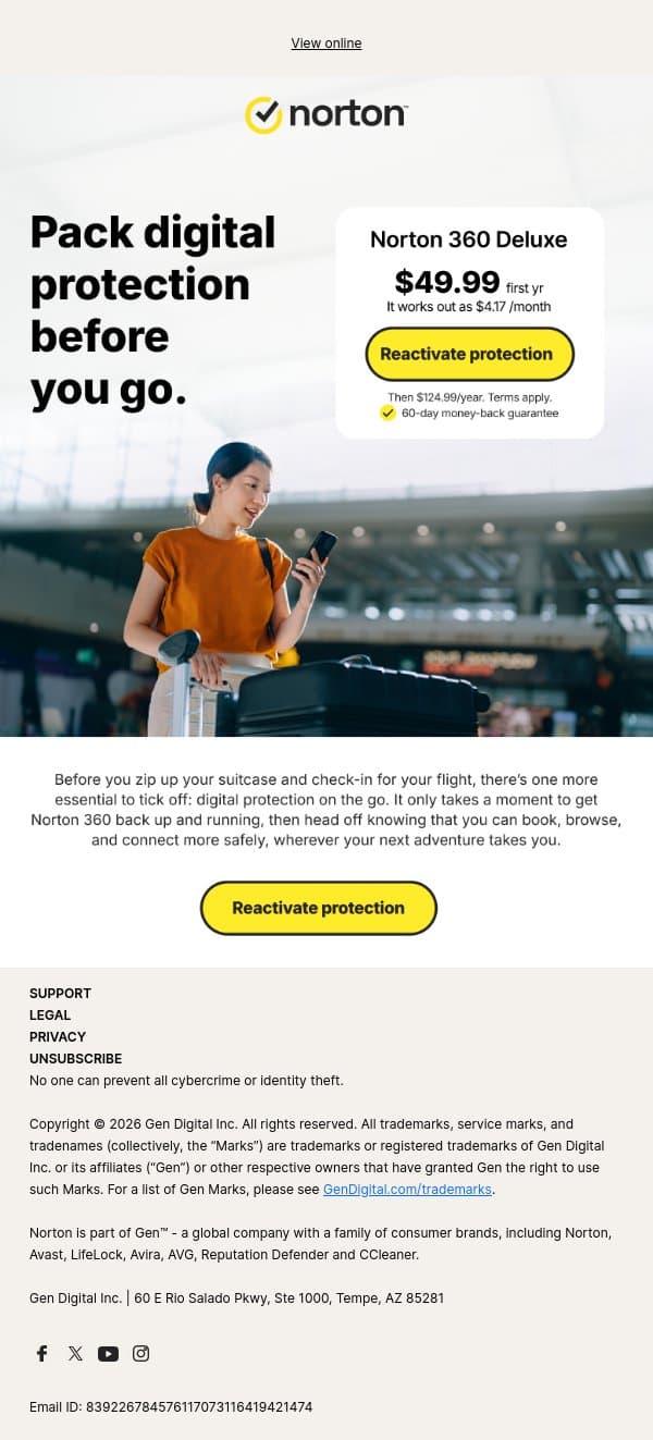 Before you go, protect your device email from Norton screenshot