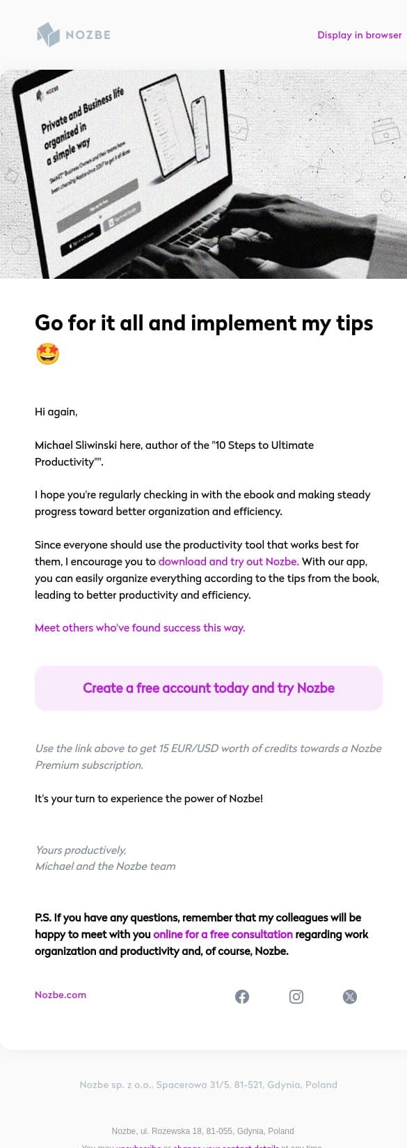 Tick-tock ⏰ - Are you ready to take a step ahead? email from Nozbe screenshot