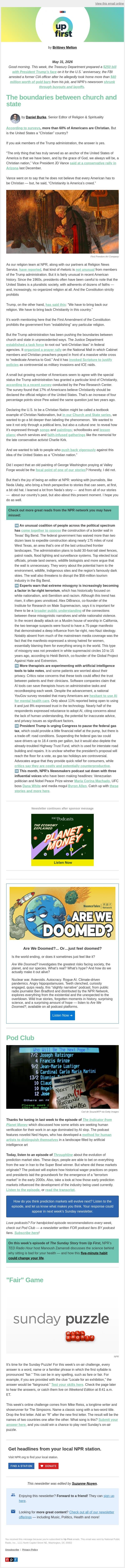 Exploring the growing ties between God and government in the U.S. email from NPR screenshot