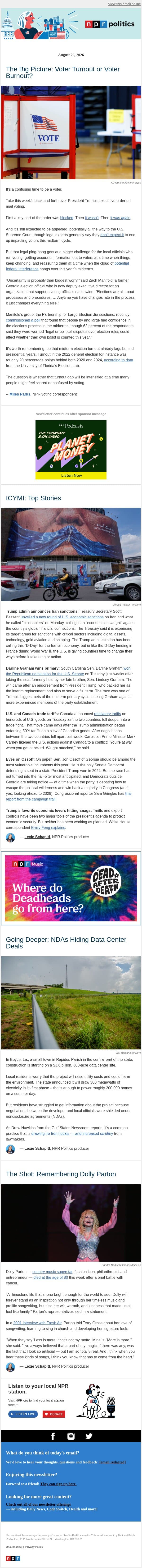 Voter turnout or voter burnout email from NPR screenshot