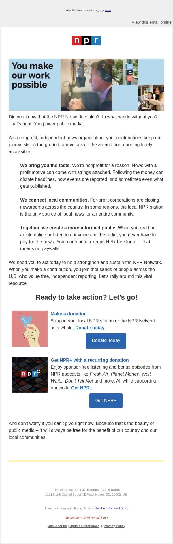 You power public media. Here’s how you can help most email from NPR screenshot