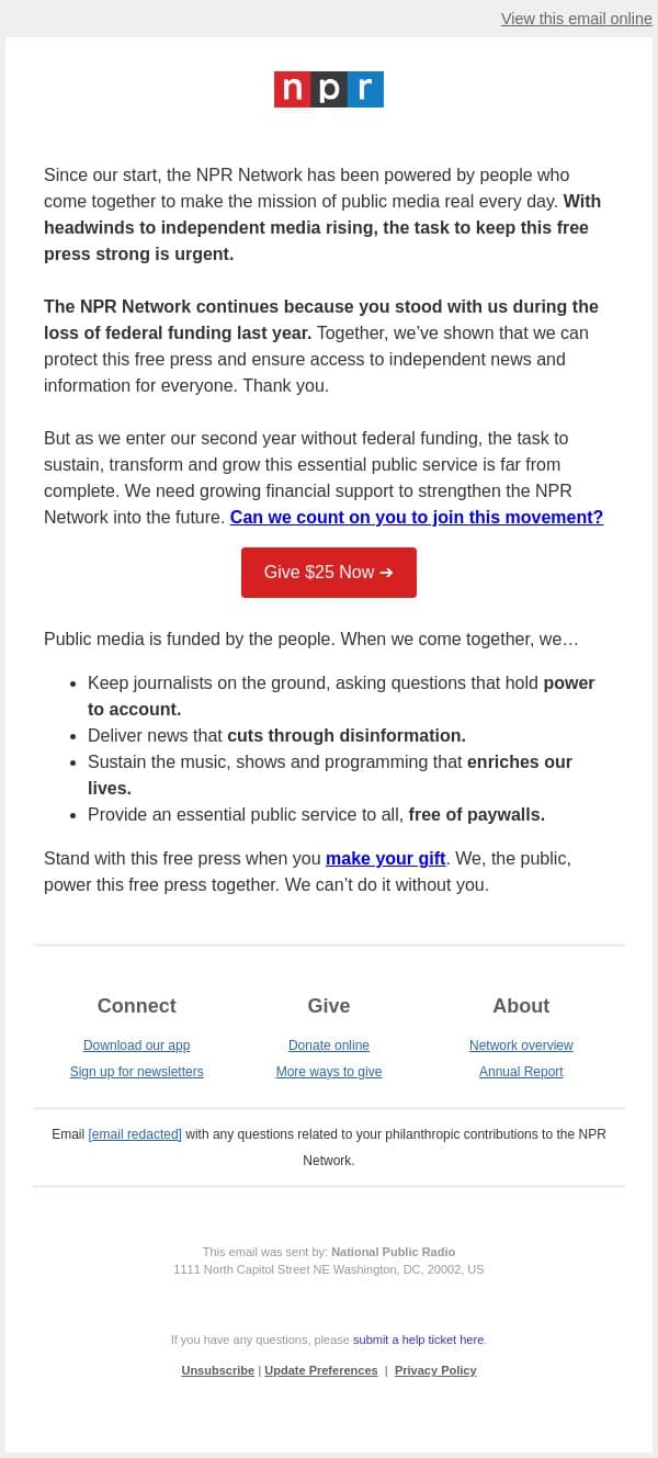 Now is the moment to protect this free press email from NPR screenshot