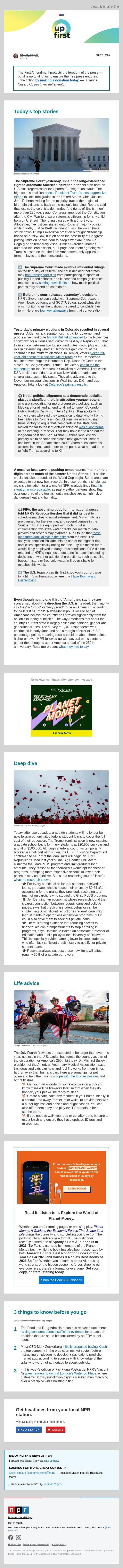 Supreme Court upholds birthright citizenship. And, key results from Colorado's primary elections email from NPR screenshot