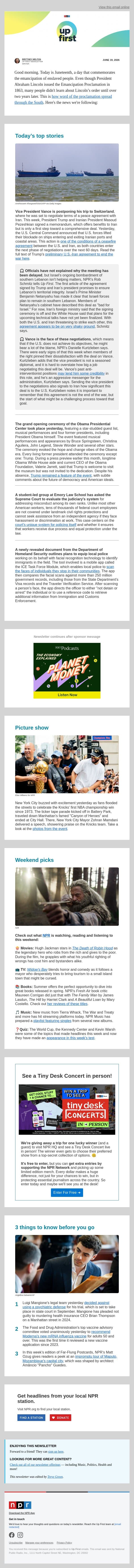 US-Iran talks in Switzerland canceled. And, DHS plans to give some local police access to an ICE facial recognition app email from NPR screenshot