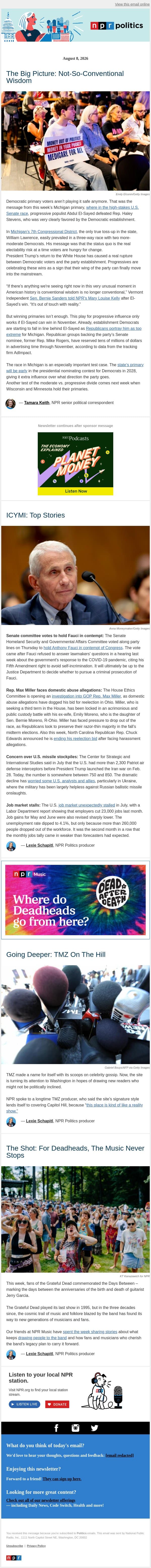 Not-so-conventional wisdom email from NPR screenshot