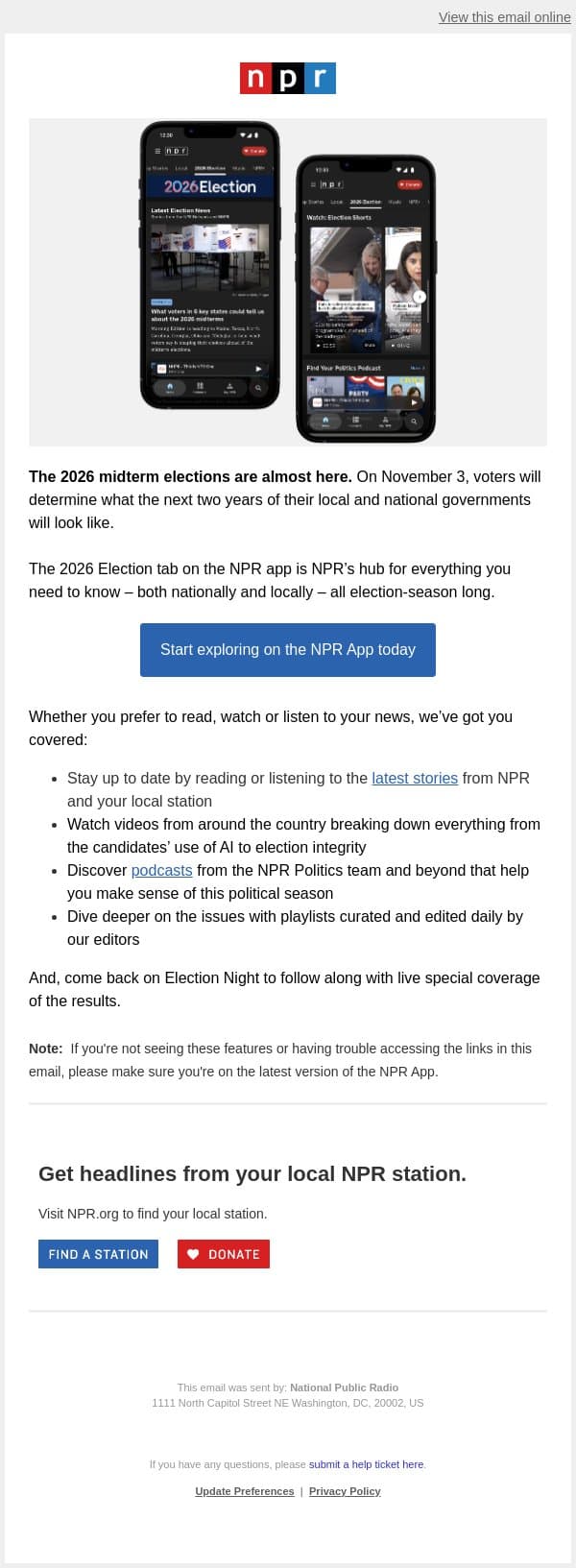 The election is almost here. Follow it all in the NPR App email from NPR screenshot