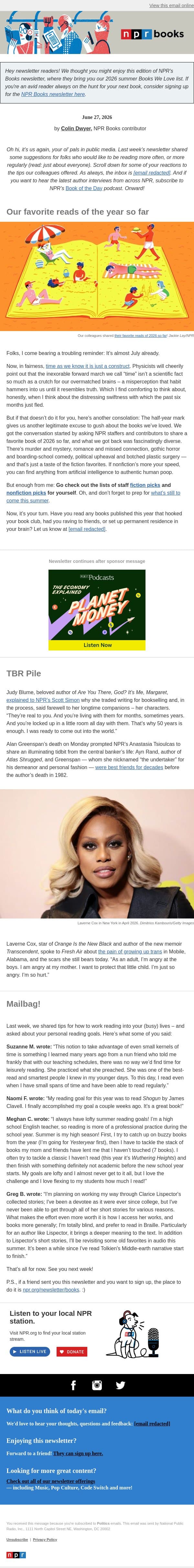 The books we've loved so far this year email from NPR screenshot