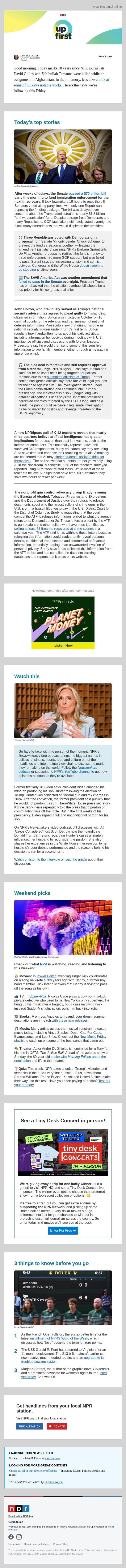 Senate passes $70B immigration enforcement funding. And, Jill Biden discusses her husband’s 2024 campaign. email from NPR screenshot
