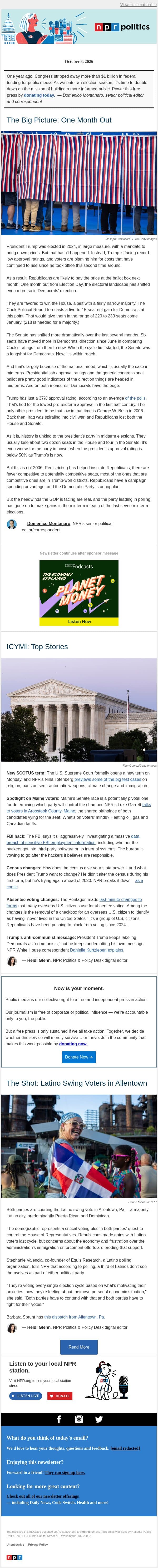 The 2026 midterms are tipping in Democrats' favor email from NPR screenshot