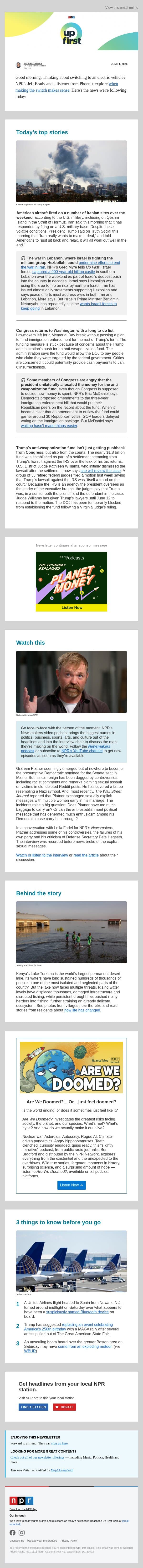 Despite official ceasefires, violence continues in Iran and Lebanon. And, Trump's anti-weaponization fund is under scrutiny email from NPR screenshot
