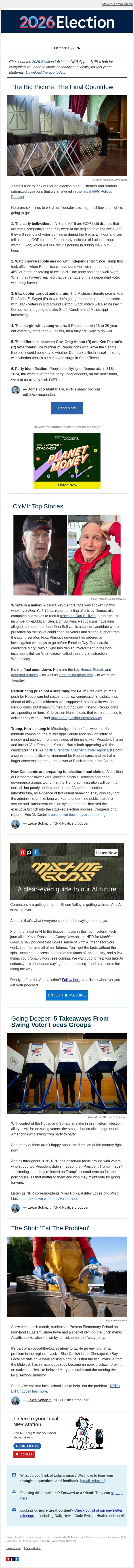 What to watch on election night email from NPR screenshot