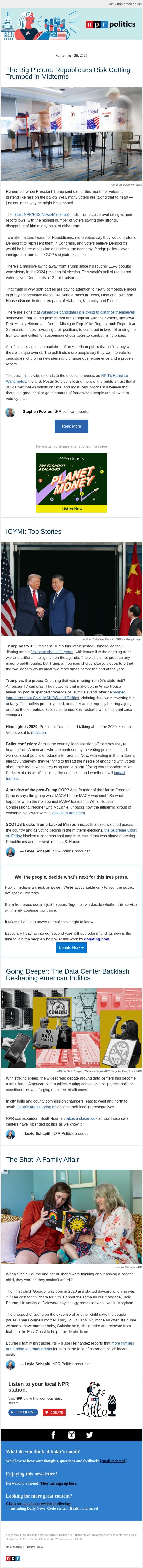 Republicans Risk Getting Trumped in Midterms email from NPR screenshot
