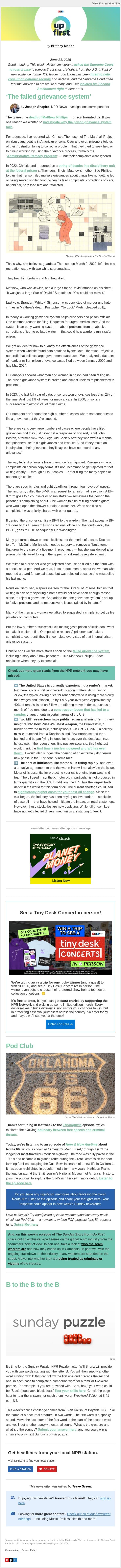 How federal prisons stonewall grievances and deny care for years email from NPR screenshot