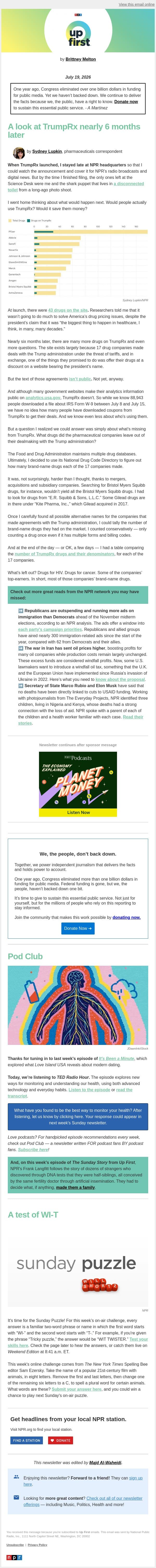 TrumpRx promised a supermarket for cheaper drugs but delivered a boutique email from NPR screenshot