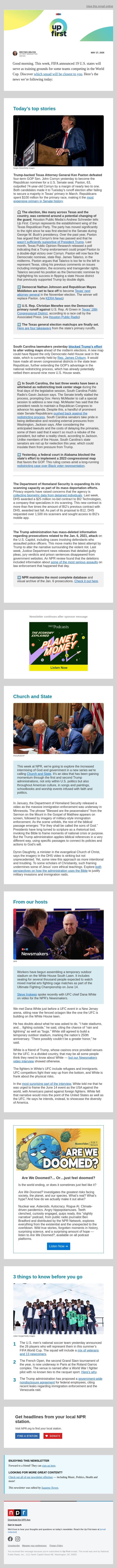 Key takeaways from Texas' primary runoffs. And, the Justice Department mass-deletes info on Jan. 6 riot cases email from NPR screenshot