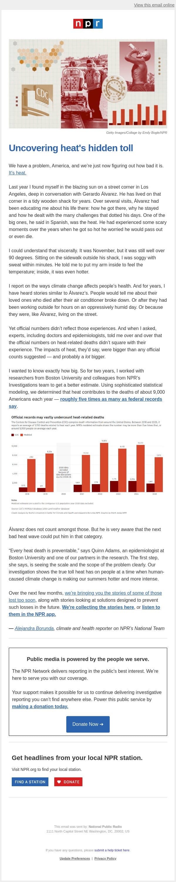Heat kills 5 times more people than official stats show, NPR investigation finds email from NPR screenshot