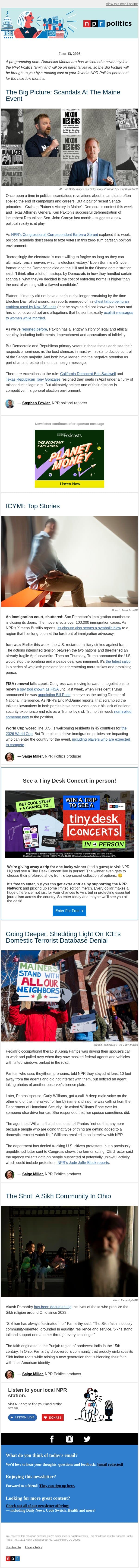 Scandals At The Maine Event email from NPR screenshot