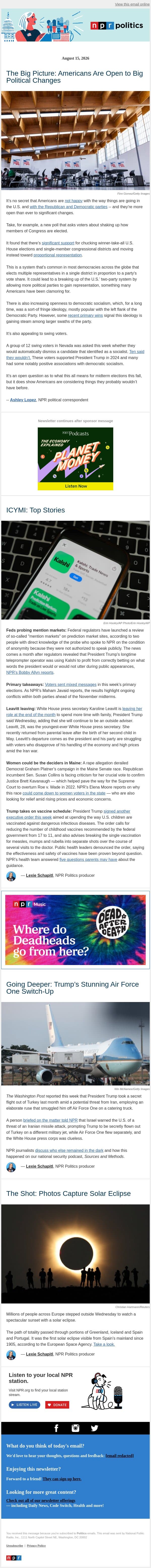 Americans are open to big political changes email from NPR screenshot