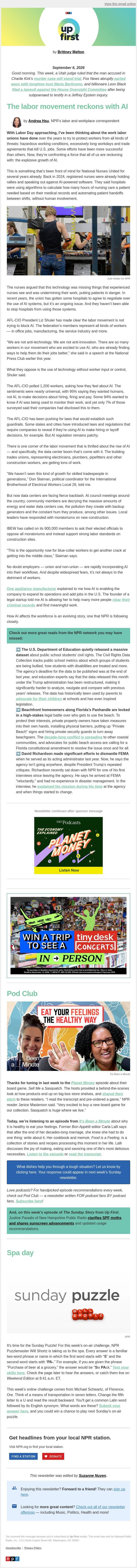 How the labor force is faring in the age of AI email from NPR screenshot