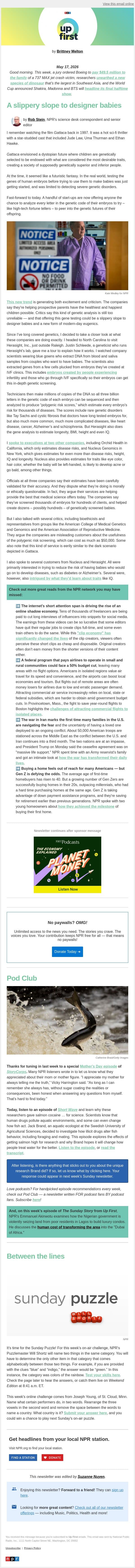 These companies help parents try to pick their babies' traits. Experts are wary email from NPR screenshot