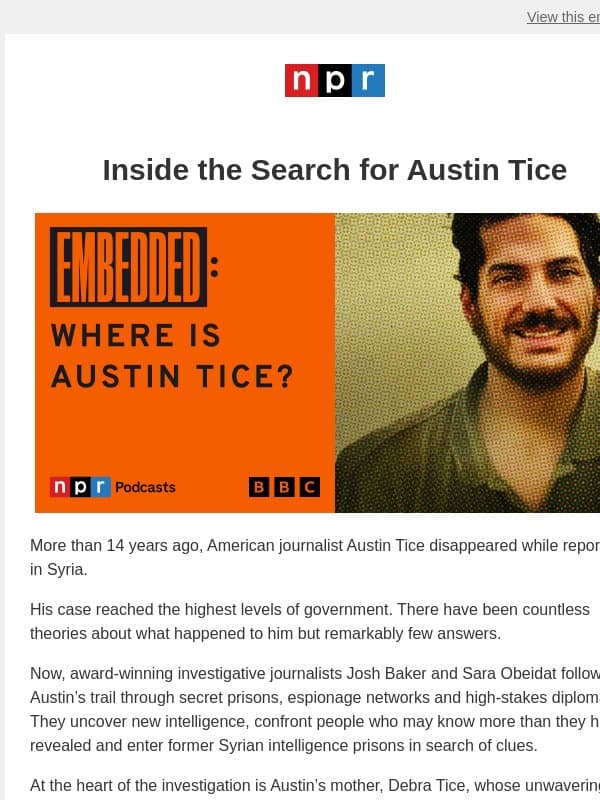 What happened to Austin Tice? email from NPR