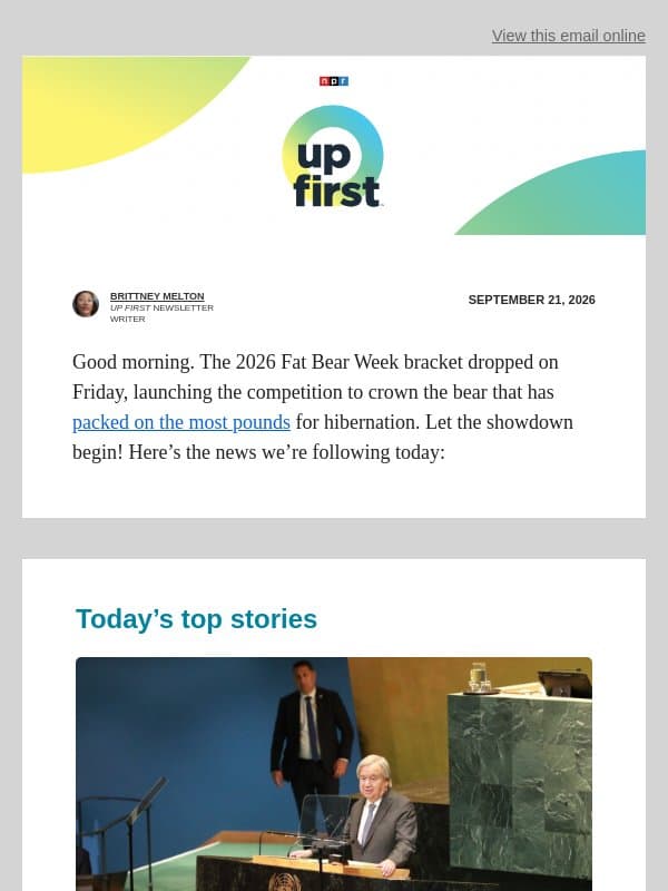 World leaders convene for U.N. General Assembly. And, Trump says his D.C. arch will be a 'military complex' email from NPR