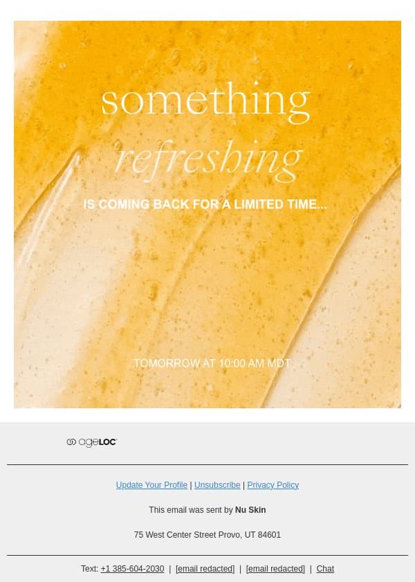 Somthing is Coming Back... email from Nu Skin screenshot