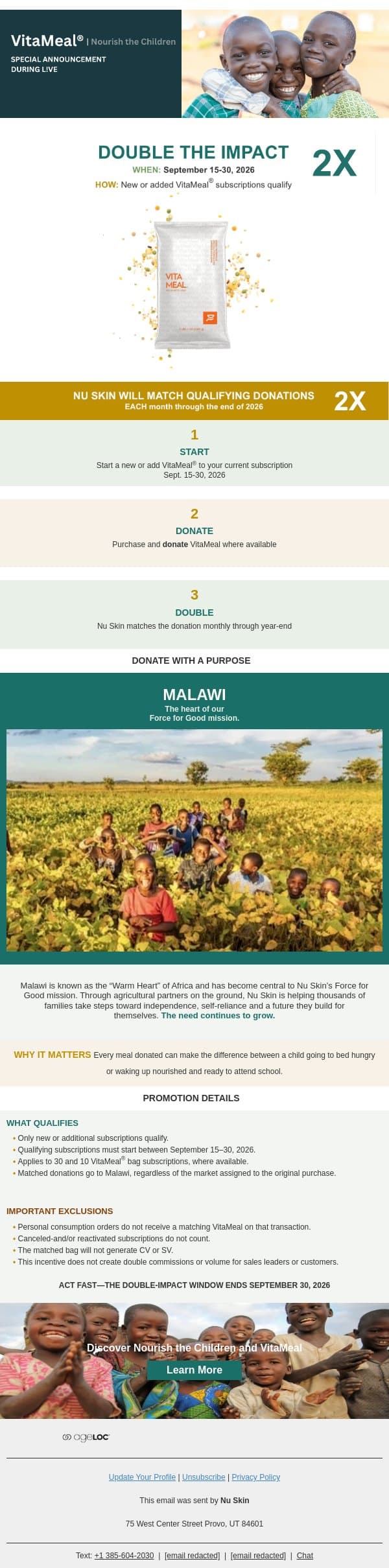 Double the Impact with VitaMeal® email from Nu Skin screenshot