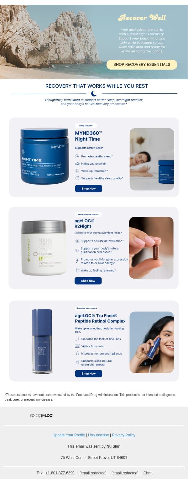 Recover Well Tonight, Feel Your Best Tomorrow 🌙 email from Nu Skin screenshot
