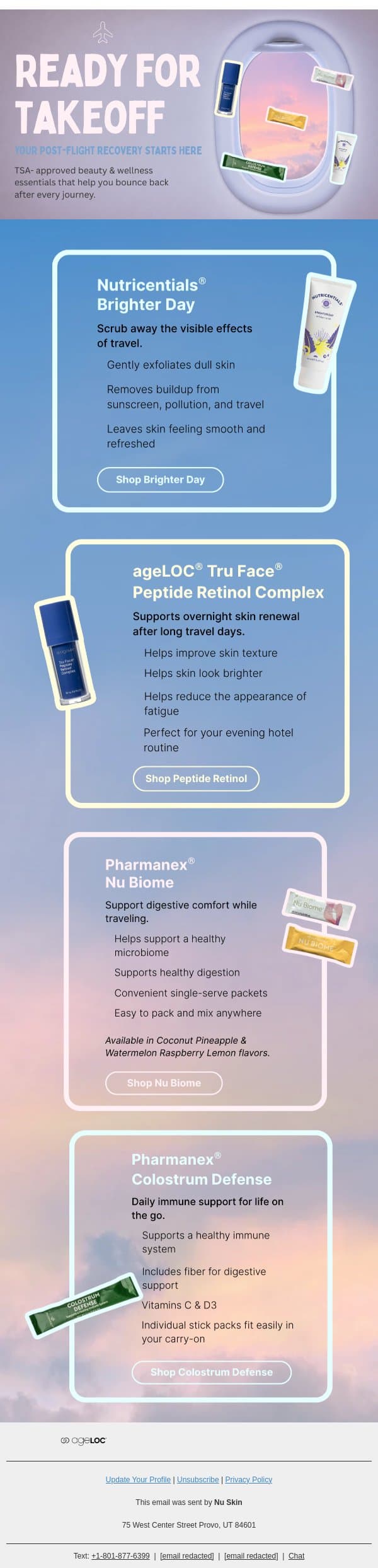 Land Refreshed with TSA-Approved Travel Essentials ✈️ email from Nu Skin screenshot