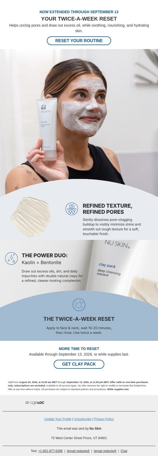 Now Extended: Clay Pack email from Nu Skin screenshot