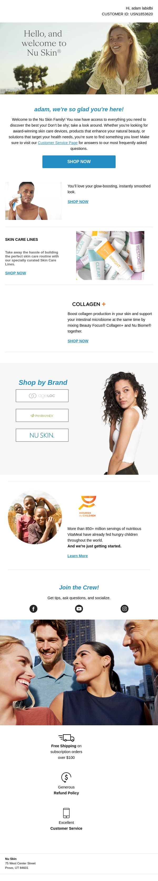 Welcome to Nu Skin! email from Nu Skin screenshot