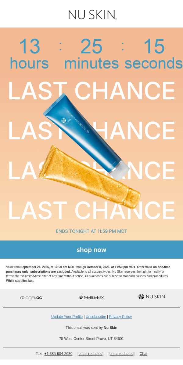 LAST CHANCE—Shop ageLOC® Body Shaping Gel email from Nu Skin screenshot
