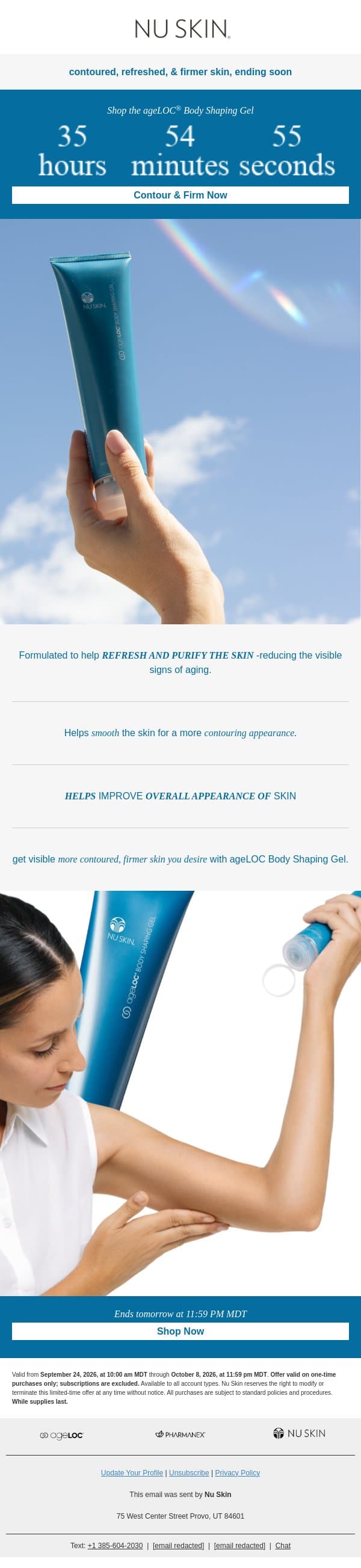 Hurry & Shop the ageLOC® Body Shaping Gel email from Nu Skin screenshot
