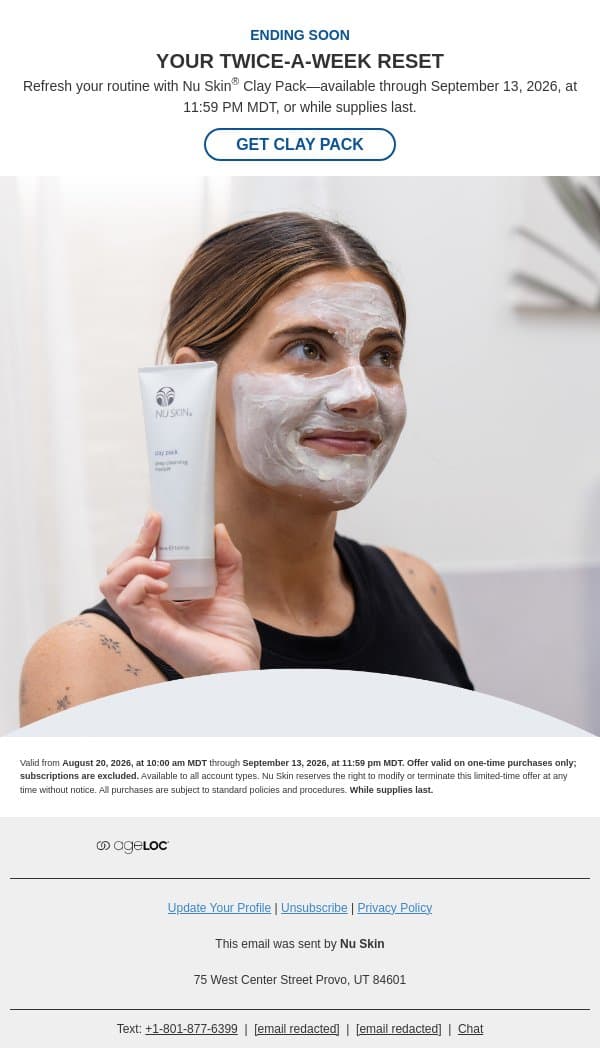 Ending Soon: Nu Skin® Clay Pack email from Nu Skin screenshot
