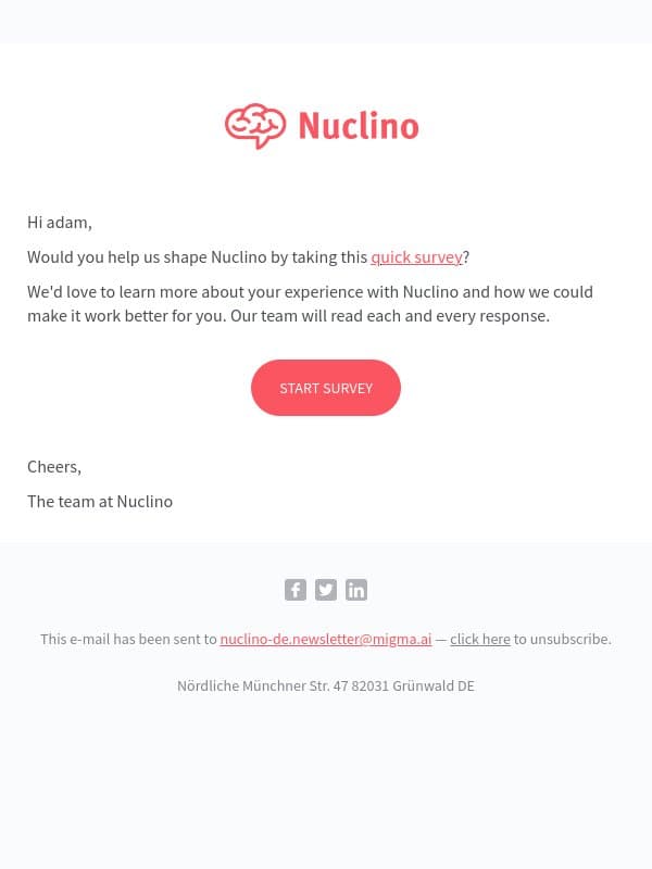 How happy are you with Nuclino? email from Nuclino screenshot