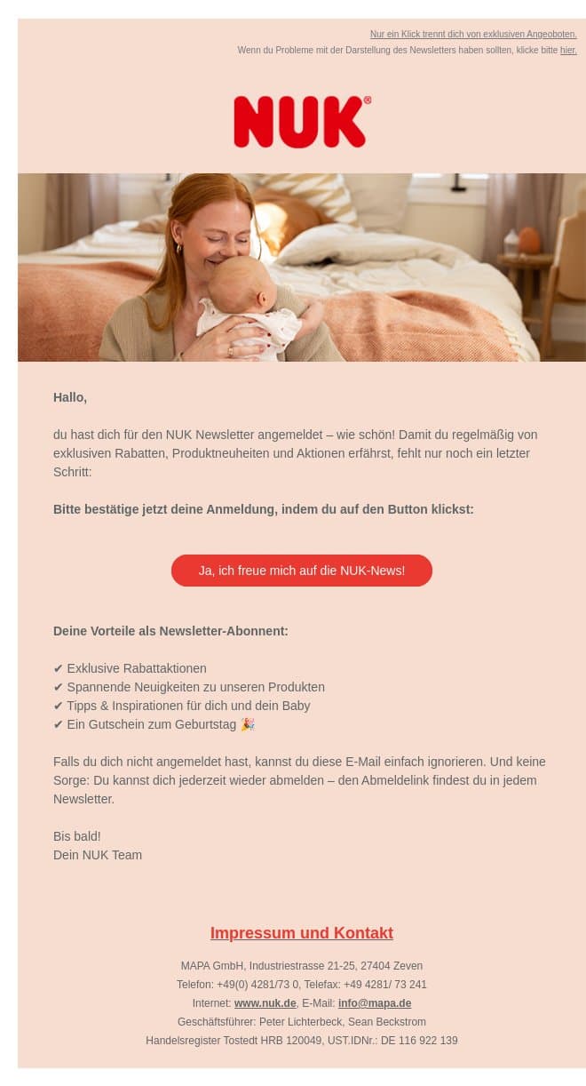 Fast geschafft – jetzt deine Anmeldung bestätigen! email from Nuk screenshot