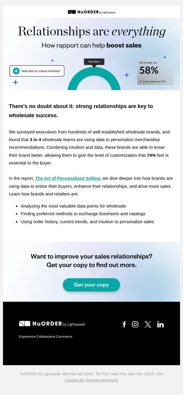 Boost your bottom line: The art of data-driven personalized selling email from NuORDER screenshot
