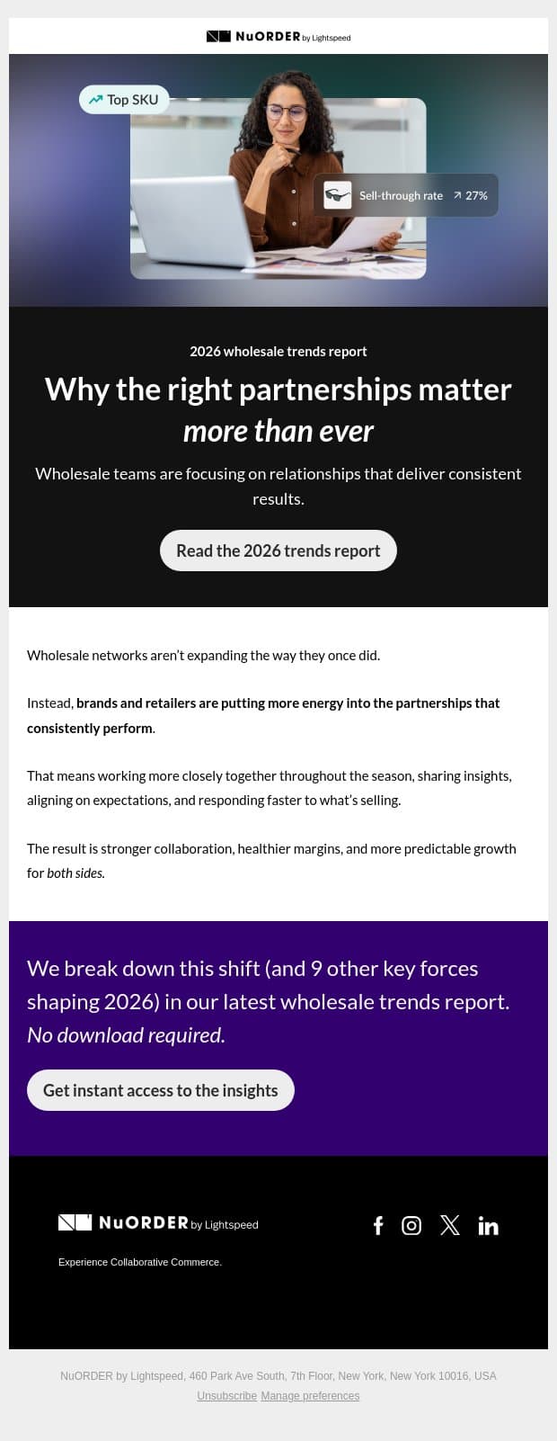 Wholesale partnerships are getting more intentional email from NuORDER screenshot