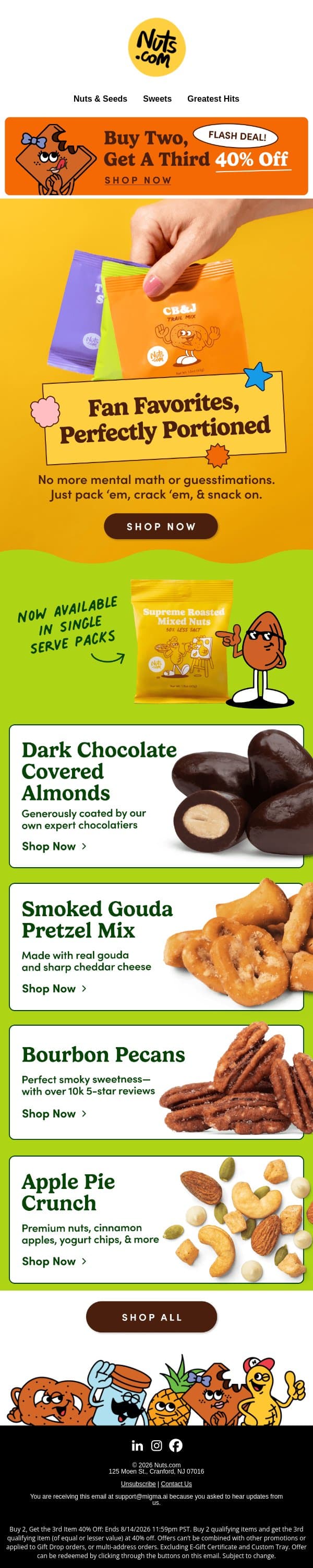 Meet our ✨perfect✨ snack packs + 40% Off email from Nuts.com screenshot