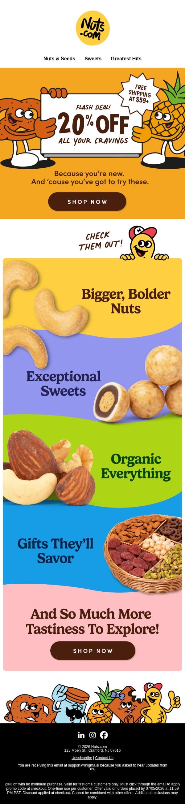 Enjoy 20% off the ultimate snack upgrade email from Nuts.com screenshot