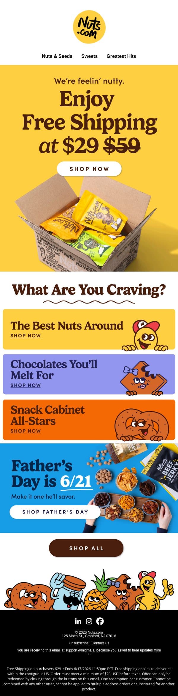 Go nuts! Shipping is FREE at $29 🥜 email from Nuts.com screenshot