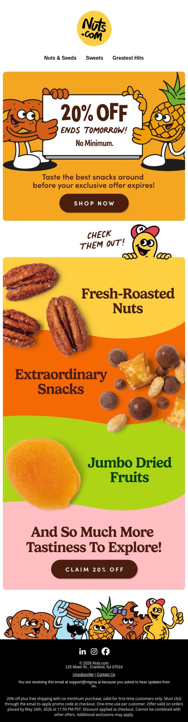 ⏰ Tomorrow it's gone. 20% off ends soon. email from Nuts.com screenshot