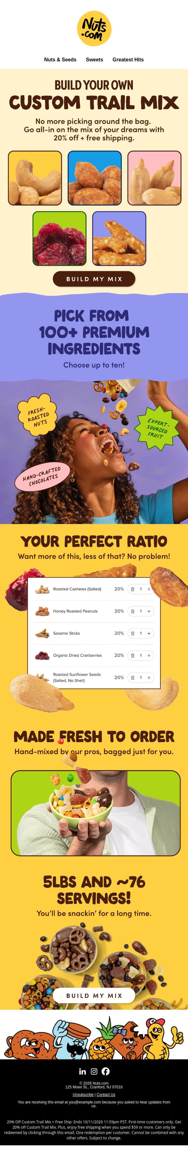 Build your own trail mix (for 20% off!) email from Nuts.com screenshot