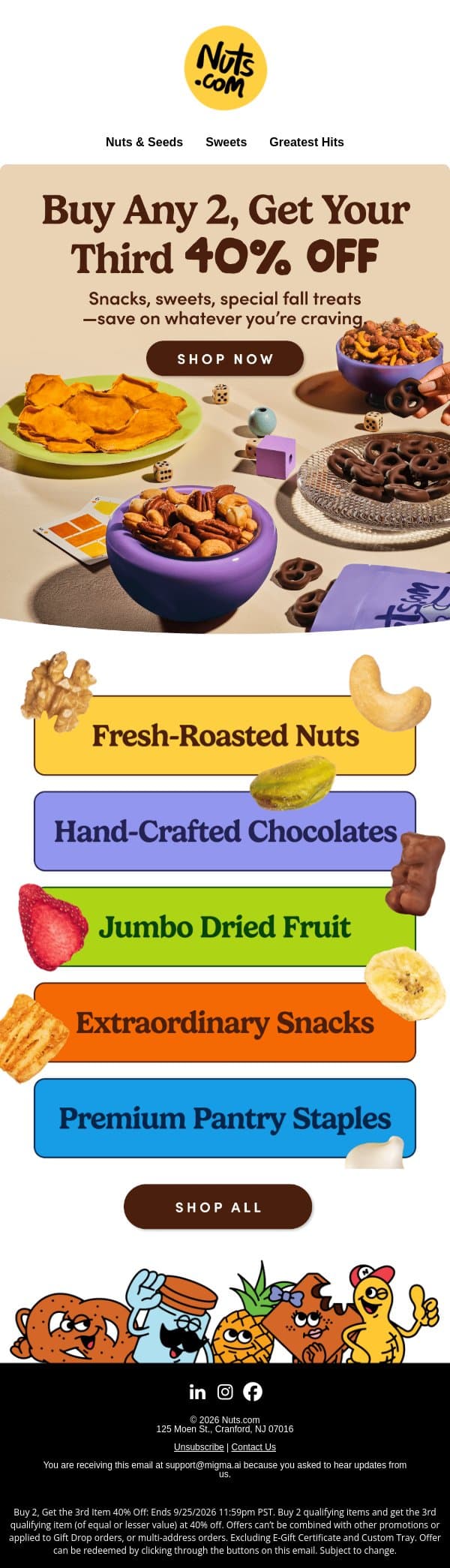 Buy 2, Get Your 3rd 40% OFF—on now! email from Nuts.com screenshot