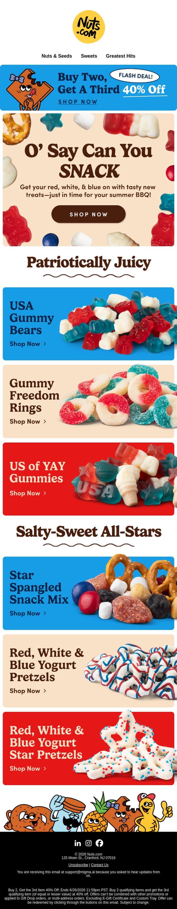 The most patriotic snacks in the USA 🇺🇸 email from Nuts.com screenshot