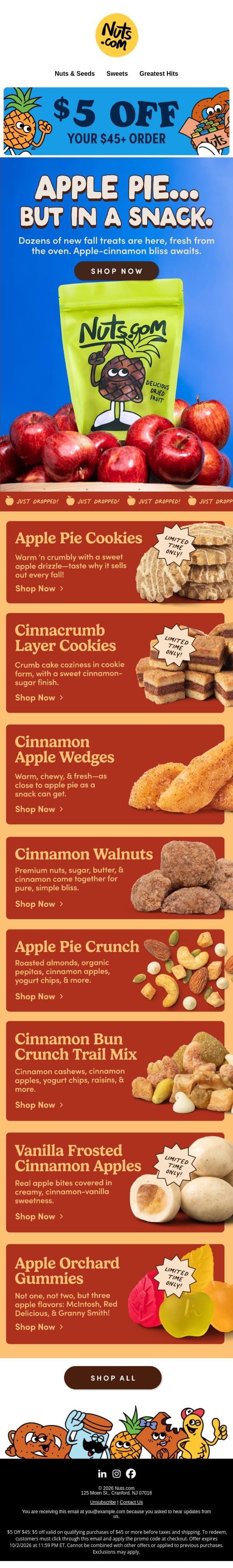 Take $5 Off Your Fall Favorites email from Nuts.com screenshot
