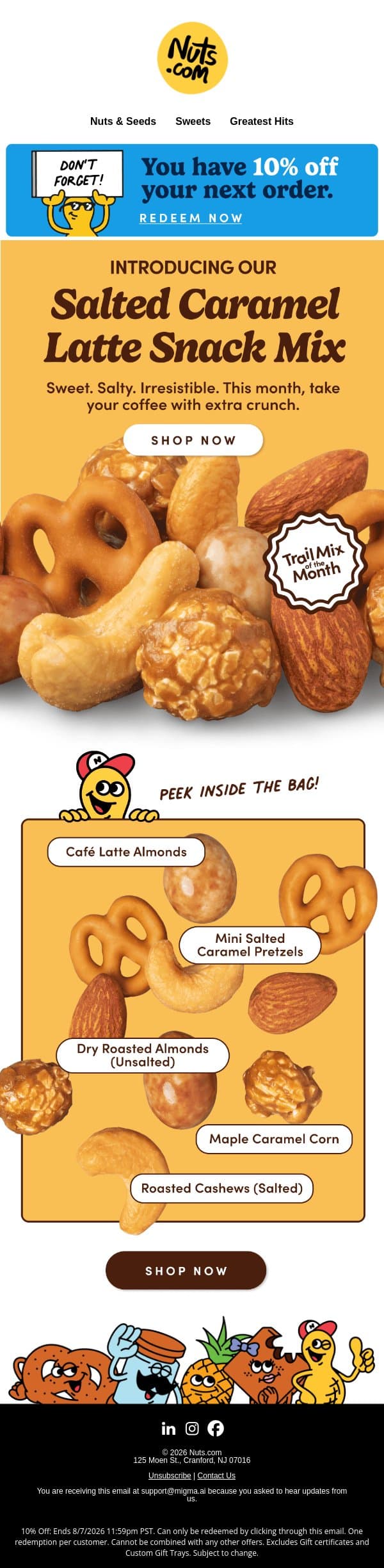 NEW Salted Caramel Latte Snack Mix ☕ email from Nuts.com screenshot
