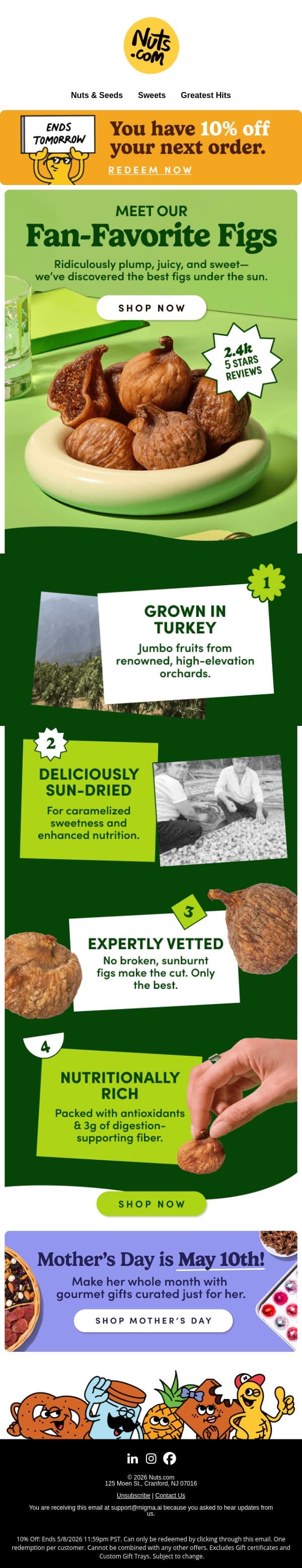 10% off sitewide—even our famous figs! email from Nuts.com screenshot